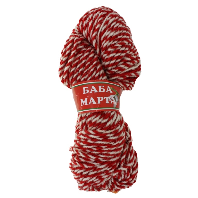 YARN - BABA MARTA 70 - WHITE-RED - 75m - WOOL - 1 skein