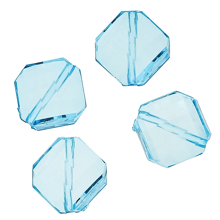 TRANSPARENT PLASTIC BEADS - SQUARE IRREGULAR FACETED - 21x19x9mm BLUE SKY (DARK) V40 - PACKAGE 500g Hole-2.5mm (215pcs.)