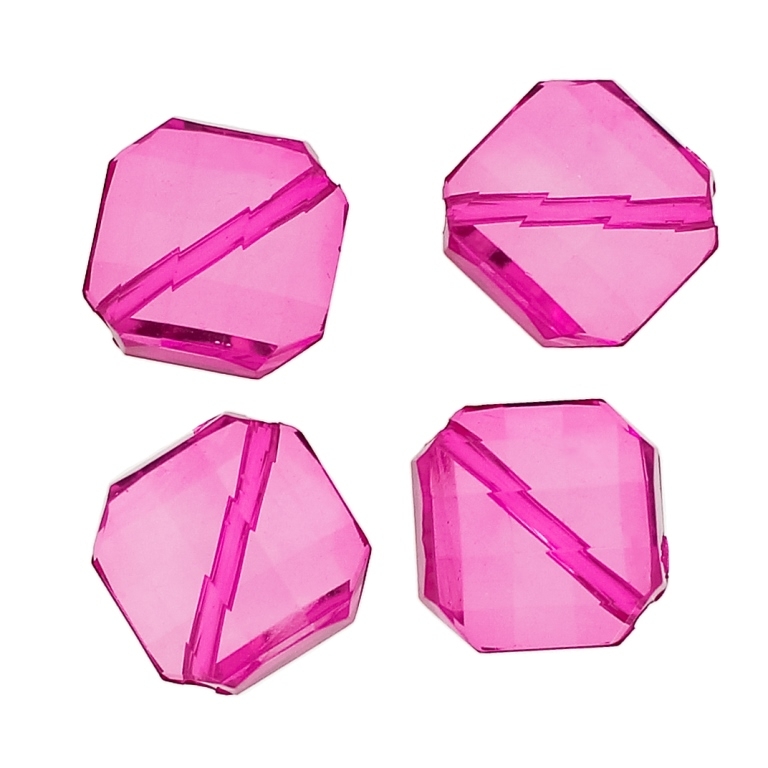 TRANSPARENT PLASTIC BEADS - SQUARE IRREGULAR FACETED - 21x19x9mm CYCLAMEN PINK V08 - 50g Hole-2.5mm (21pcs.)