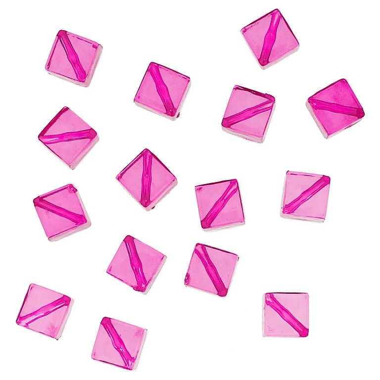 TRANSPARENT PLASTIC BEADS - CUBE DIAGONAL - 12x8x8mm CYCLAMEN PINK V08 - PACKAGE 500g Hole-1.5mm (840pcs.)