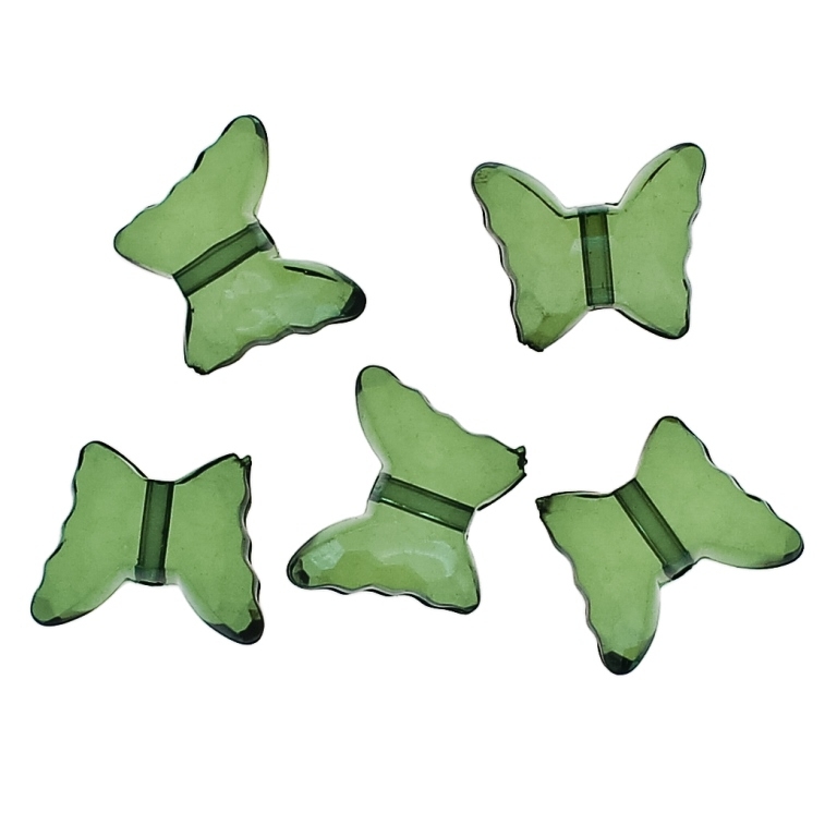 TRANSPARENT PLASTIC BEADS - BUTTERFLY 04 - FACETED 13x15x6mm GREEN (DARK) V17 - 50g Hole-1.8mm (89pcs.)