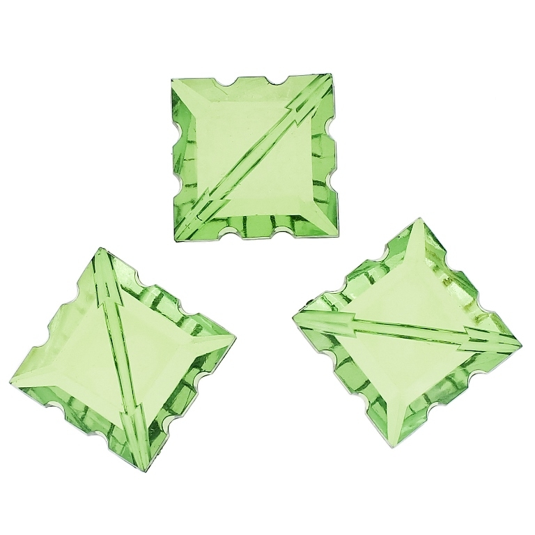 TRANSPARENT PLASTIC BEADS - TILE RELIEF - 33x24x11mm GREEN (LIGHT) V34 - 50g Hole-2.8mm (9pcs.)