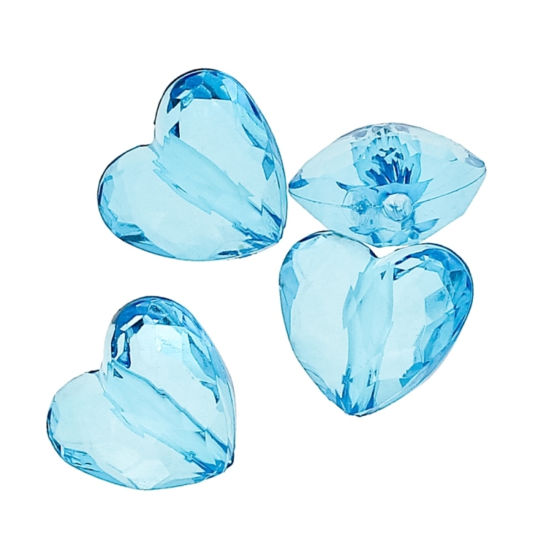 TRANSPARENT PLASTIC BEADS - HEART 06 FACETED - 17x18.5x11mm BLUE SKY (DARK) V40 - 50g Hole-2.5mm (27pcs.)