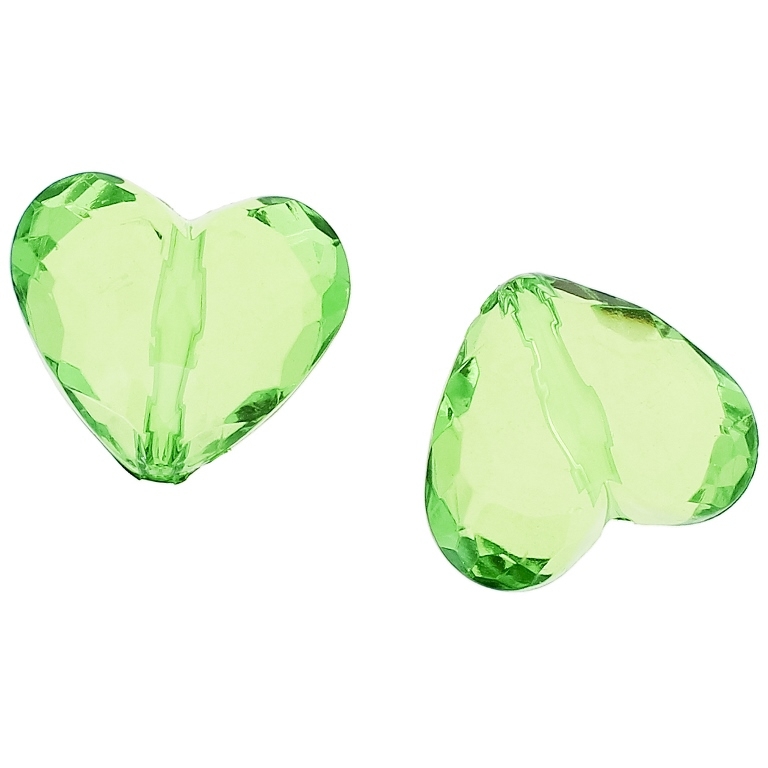 TRANSPARENT PLASTIC BEADS - HEART 06 FACETED - 25x29x16mm GREEN (LIGHT) V34 - 50g Hole-2.8mm (8pcs.)