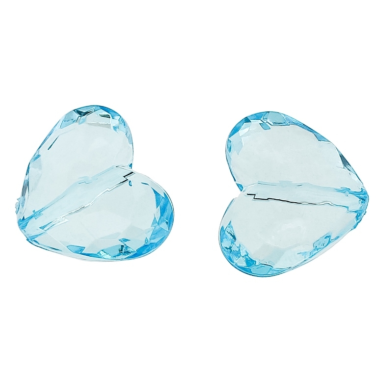 TRANSPARENT PLASTIC BEADS - HEART 06 FACETED - 25x29x16mm BLUE SKY V39 - 50g Hole-2.8mm (8pcs.)