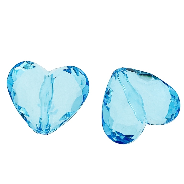 TRANSPARENT PLASTIC BEADS - HEART 06 FACETED - 25x29x16mm BLUE SKY (DARK) V40 - 50g Hole-2.8mm (8pcs.)