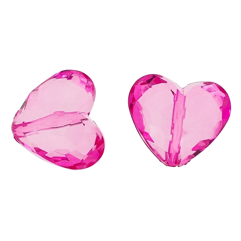 TRANSPARENT PLASTIC BEADS - HEART 06 FACETED - 25x29x16mm CYCLAMEN PINK V08 - 50g Hole-2.8mm (8pcs.)