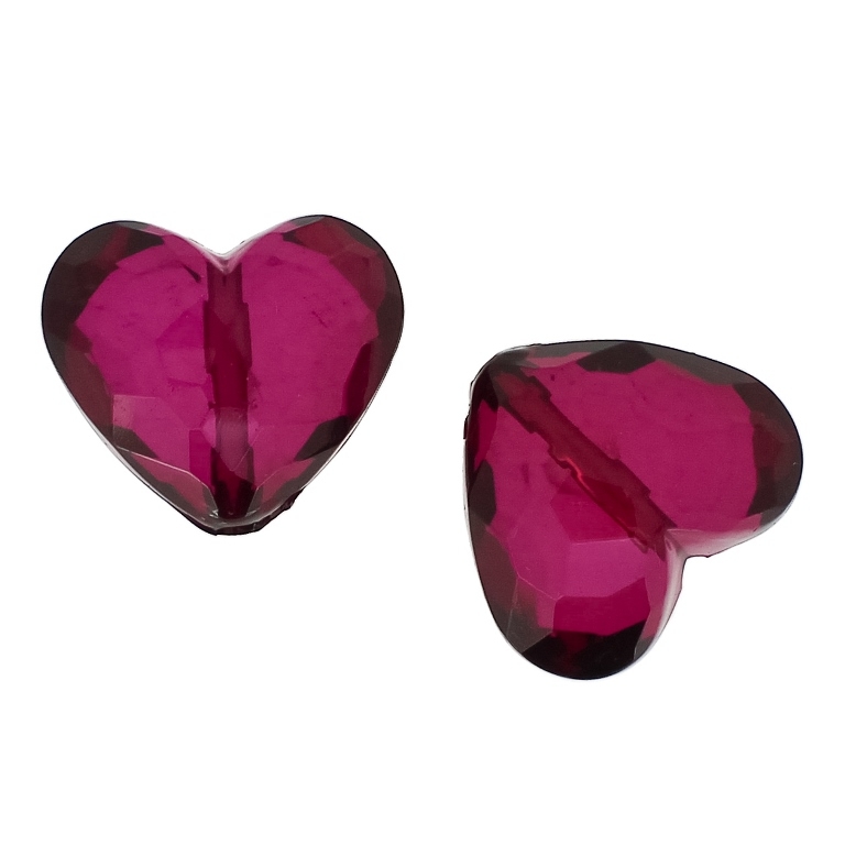 TRANSPARENT PLASTIC BEADS - HEART 06 FACETED - 25x29x16mm CYCLAMEN (DARK) V65 - 50g Hole-2.8mm (8pcs.)