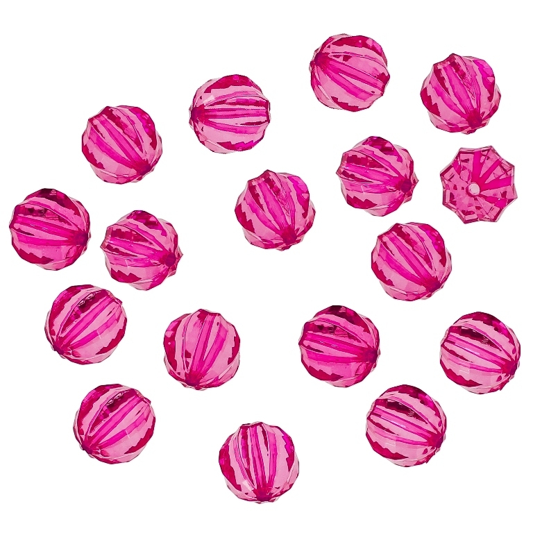 TRANSPARENT PLASTIC BEADS - BALL FACETED 03 WITH STRIPES - 16mm CYCLAMEN PURPLE V64 - 50g Hole-2.3mm (27pcs.)