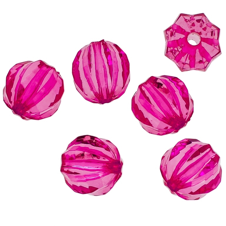 TRANSPARENT PLASTIC BEADS - BALL FACETED 03 WITH STRIPES - 20mm CYCLAMEN V64 - 50g Hole-4.0mm (14pcs.)