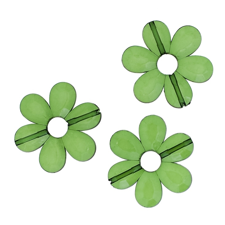 TRANSPARENT PLASTIC BEADS - FLOWER 04 FACETED - INNER HOLE 7.5mm - 33x4mm GREEN (DARK) V17 - 50g Hole-1.8mm (23pcs.)