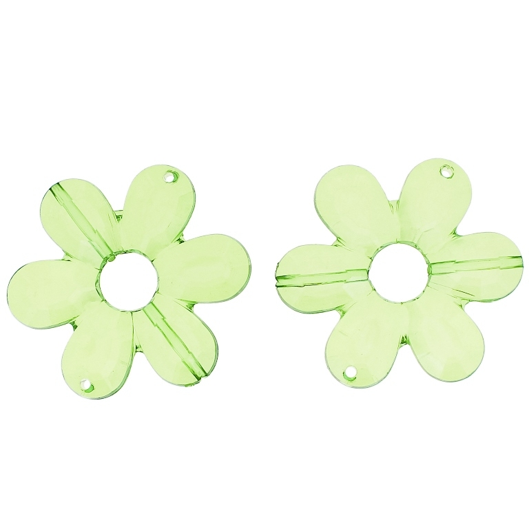 TRANSPARENT PLASTIC BEADS - FLOWER 04 FACETED - INNER HOLE 10.5mm - 45x6mm GREEN (LIGHT) V34 - 50g Hole-2.0mm (9pcs.)