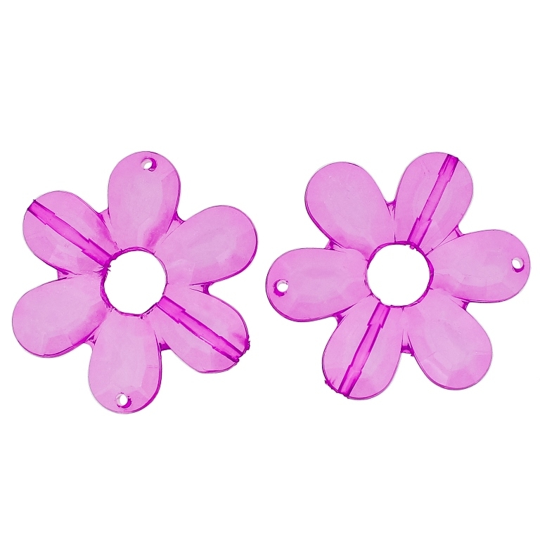 TRANSPARENT PLASTIC BEADS - FLOWER 04 FACETED - INNER HOLE 10.5mm - 45x6mm CYCLAMEN PURPLE (DARK) V48 - 50g Hole-2.0mm (9pcs.)