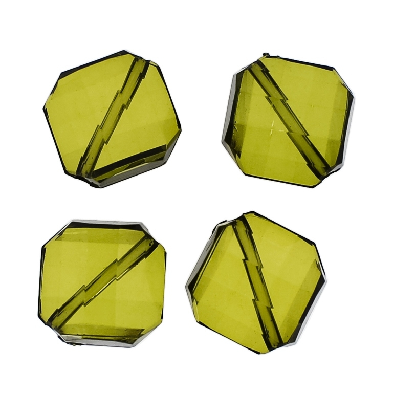 TRANSPARENT PLASTIC BEADS - SQUARE IRREGULAR FACETED - 21x19x9mm GREEN MILITARY V67 - PACKAGE 500g Hole-2.5mm (215pcs.)