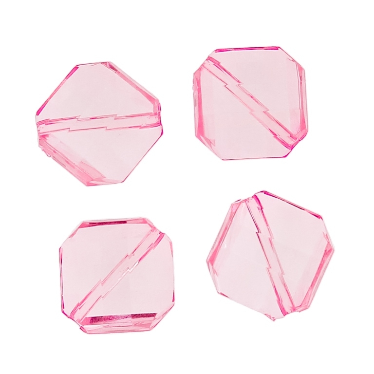 TRANSPARENT PLASTIC BEADS - SQUARE IRREGULAR FACETED - 21x19x9mm PINK V04 - 50g Hole-2.5mm (21pcs.)