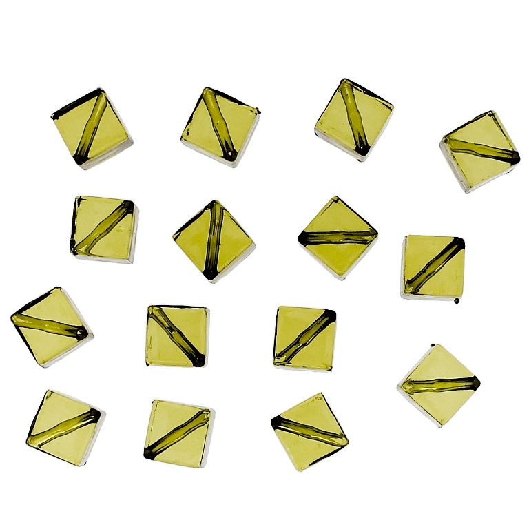 TRANSPARENT PLASTIC BEADS - CUBE DIAGONAL - 12x8x8mm GREEN MILITARY V67 - PACKAGE 500g Hole-1.5mm (840pcs.)