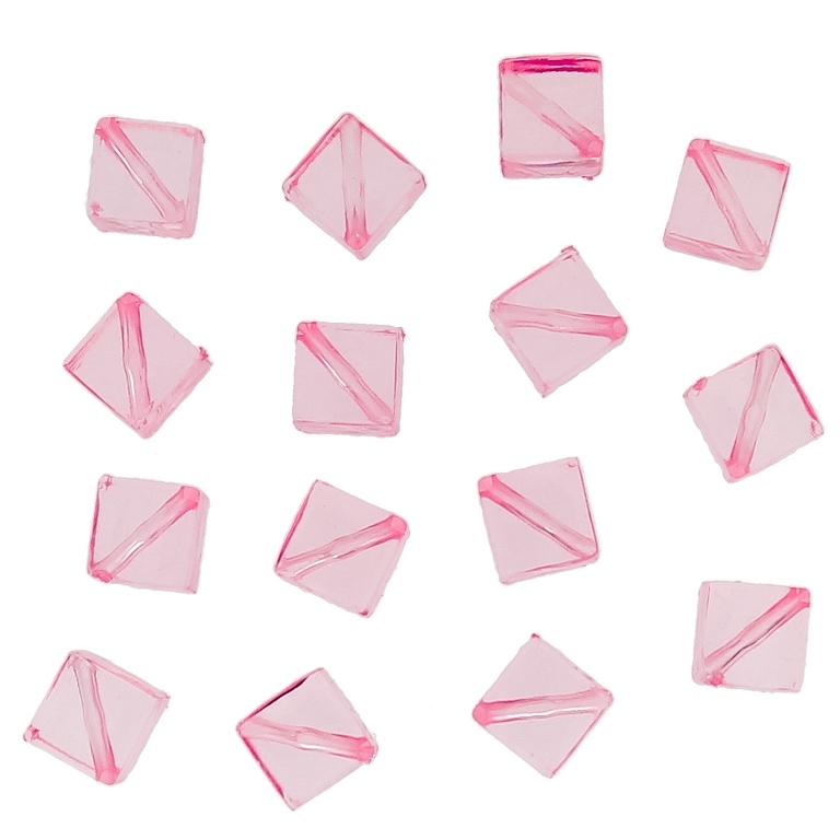 TRANSPARENT PLASTIC BEADS - CUBE DIAGONAL - 12x8x8mm PINK V04 - PACKAGE 500g Hole-1.5mm (840pcs.)