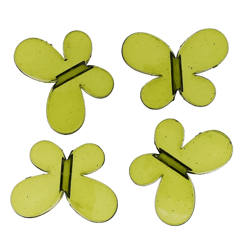 TRANSPARENT PLASTIC BEADS - BUTTERFLY 01 - SMOOTH 21x29x6mm GREEN MILITARY V67 - 50g Hole-3.0mm (26pcs.)