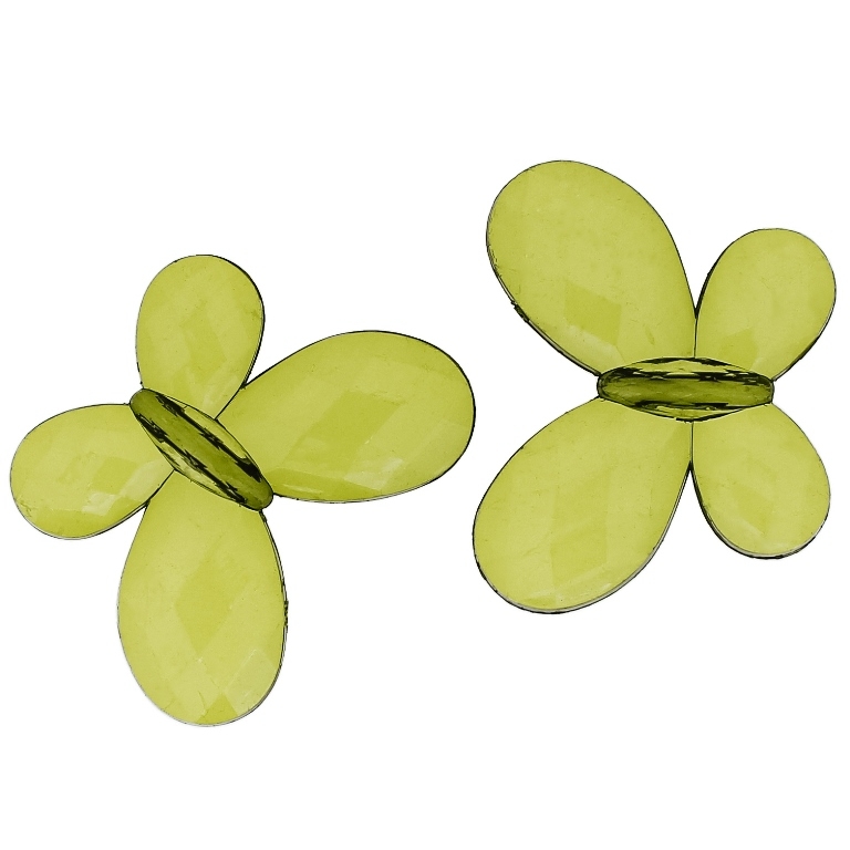 TRANSPARENT PLASTIC BEADS - BUTTERFLY 03 - FACETED 35x46x7mm GREEN MILITARY V67 - 50g Hole-2.5mm (9pcs.)