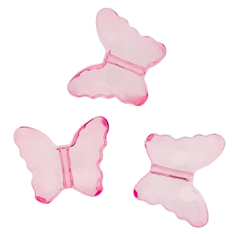 TRANSPARENT PLASTIC BEADS - BUTTERFLY 04 - FACETED 18x22x8mm PINK V04 - 50g Hole-2.5mm (27pcs.)