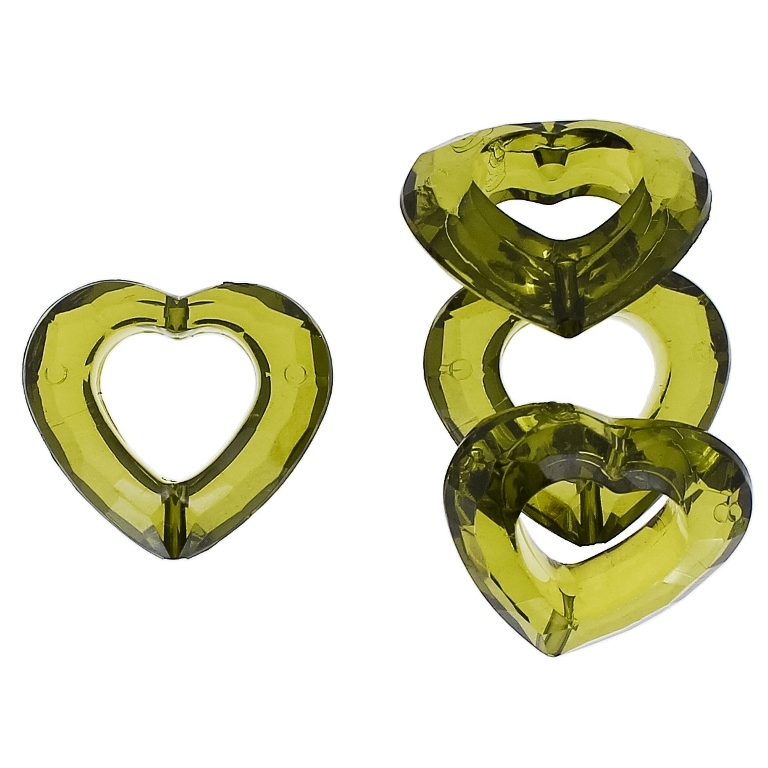 TRANSPARENT PLASTIC BEADS - HEART 08 CONTOUR - INNER HOLE 13x14mm - 25x28x9mm GREEN MILITARY V67 - PACKAGE 500g Hole-2.0mm (210pcs.)