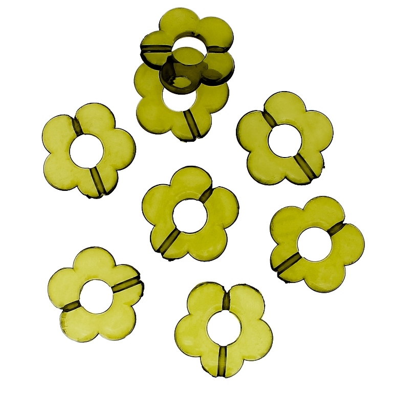 TRANSPARENT PLASTIC BEADS - FLOWER 06 - INNER HOLE 7.0mm - 19x3.5mm GREEN MILITARY V67 - 50g Hole-1.8mm (61pcs.)