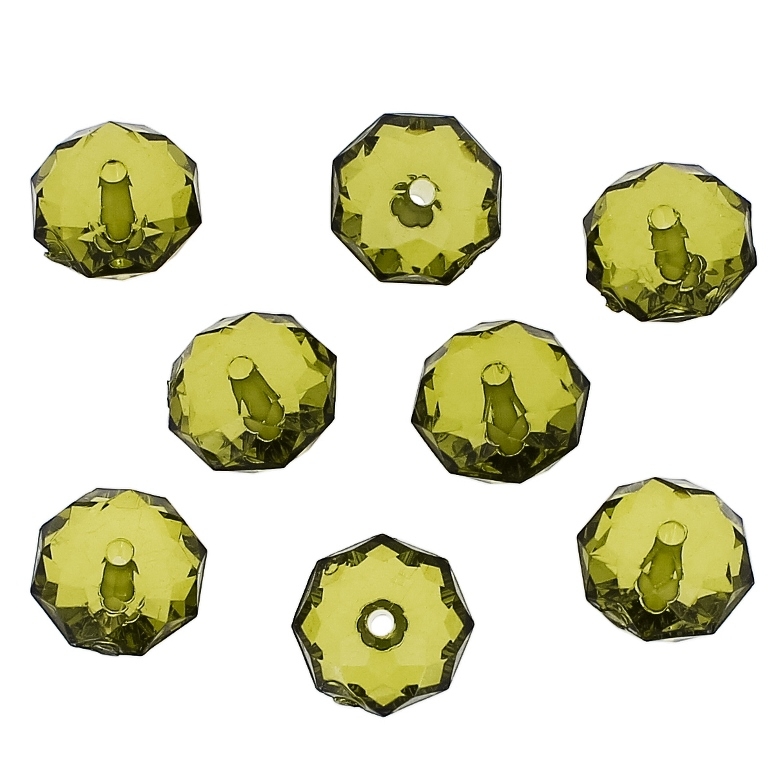 TRANSPARENT PLASTIC BEADS - WASHER FACETED - 10x14mm GREEN MILITARY V67 - 50g Hole-2.0mm (42pcs.)