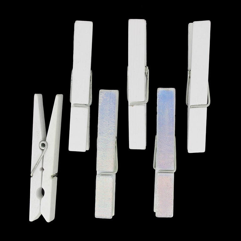 WOODEN FIGURES - CLOTHESPIN - 74х13х10mm WHITE AND SILVER - 5pcs.