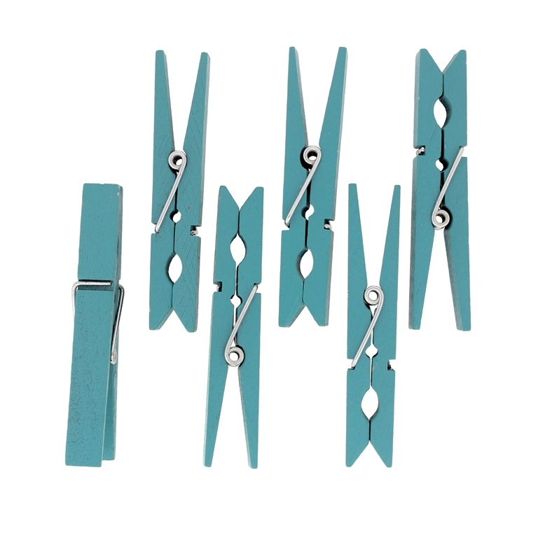 WOODEN FIGURES - CLOTHESPIN - 74х13х10mm TURQUOISE BLUE - 5pcs.