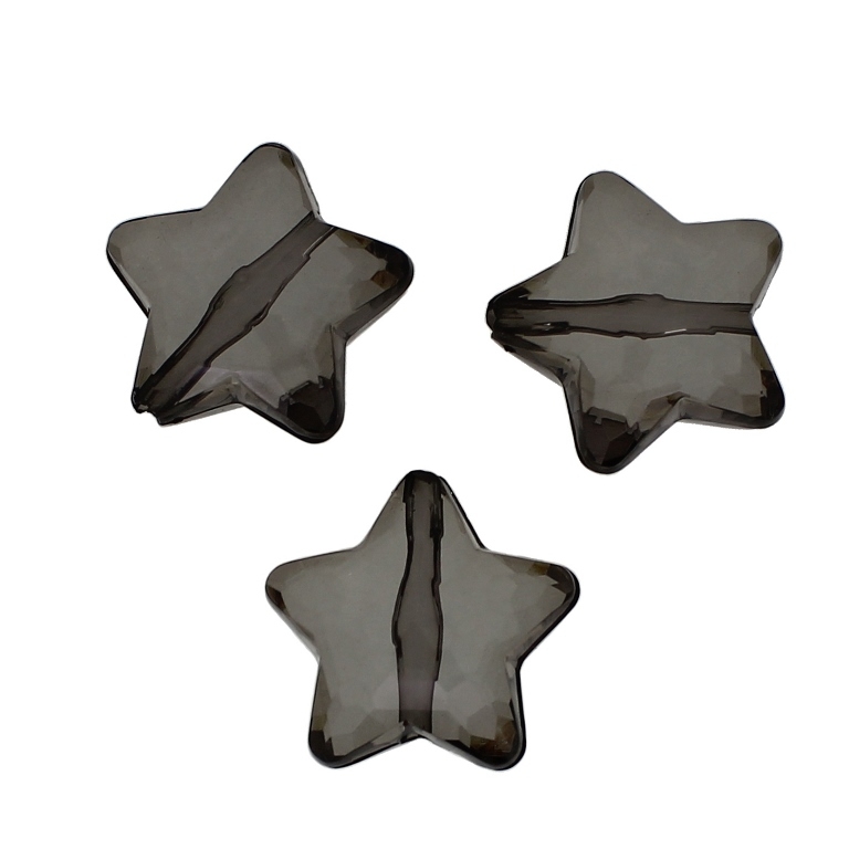 TRANSPARENT PLASTIC BEADS - STAR 04 FACETED - 28x27x13mm GRAY V70 - PACKAGE 500g Hole-3.0mm (110pcs.)