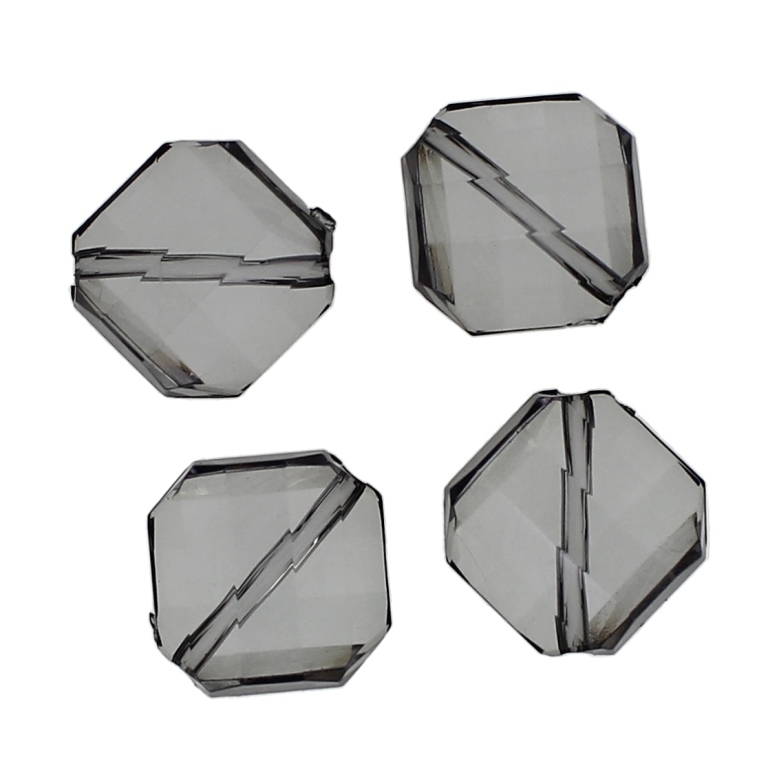 TRANSPARENT PLASTIC BEADS - SQUARE IRREGULAR FACETED - 21x19x9mm GRAY V70 - 50g Hole-2.5mm (21pcs.)