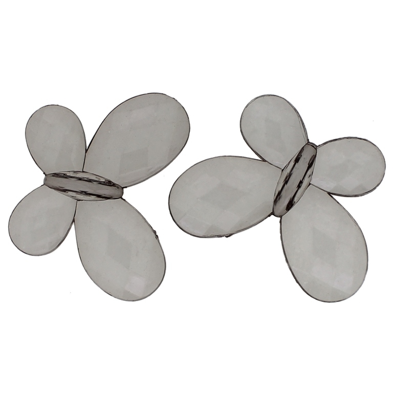 TRANSPARENT PLASTIC BEADS - BUTTERFLY 03 - FACETED 35x46x7mm GRAY V70 - 50g Hole-2.5mm (9pcs.)