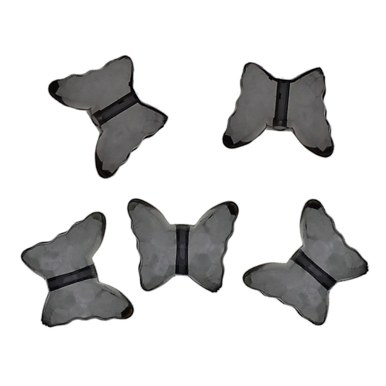 TRANSPARENT PLASTIC BEADS - BUTTERFLY 04 - FACETED 13x15x6mm GRAY (DARK) V71 - 50g Hole-1.8mm (89pcs.)