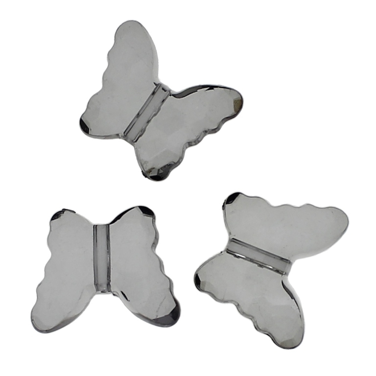 TRANSPARENT PLASTIC BEADS - BUTTERFLY 04 - FACETED 18x22x8mm GRAY V70 - 50g Hole-2.5mm (27pcs.)