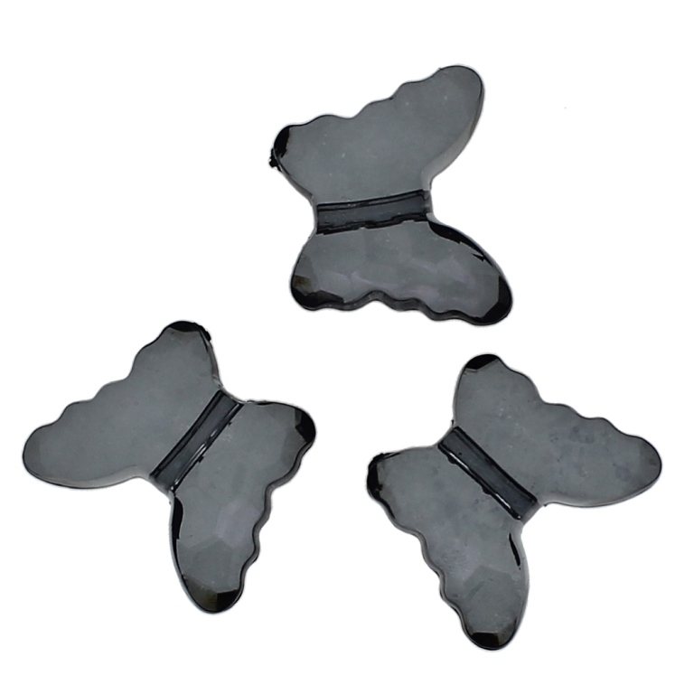 TRANSPARENT PLASTIC BEADS - BUTTERFLY 04 - FACETED 18x22x8mm GRAY (DARK) V71 - 50g Hole-2.5mm (27pcs.)