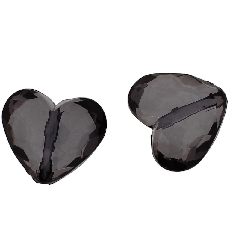 TRANSPARENT PLASTIC BEADS - HEART 06 FACETED - 25x29x16mm GRAY V70 - 50g Hole-2.8mm (8pcs.)