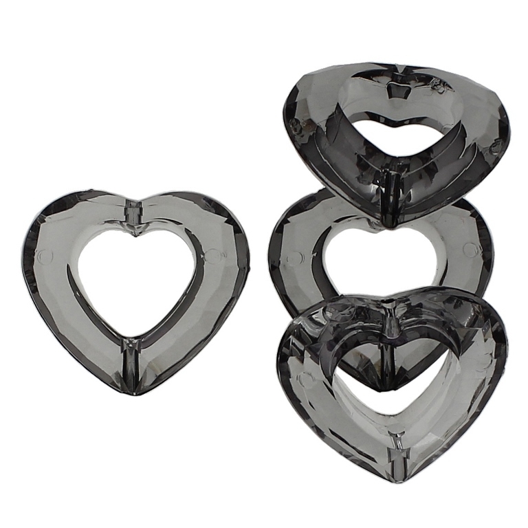 TRANSPARENT PLASTIC BEADS - HEART 08 CONTOUR - INNER HOLE 13x14mm - 25x28x9mm GRAY V70 - 50g Hole-2.0mm (21pcs.)