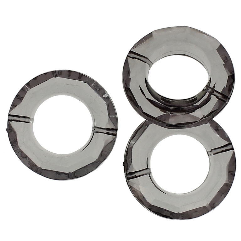 TRANSPARENT PLASTIC BEADS - RING FACETED 01 - INNER HOLE 16mm - 30x8mm GRAY V70 - 50g Hole-1.8mm (15pcs.)