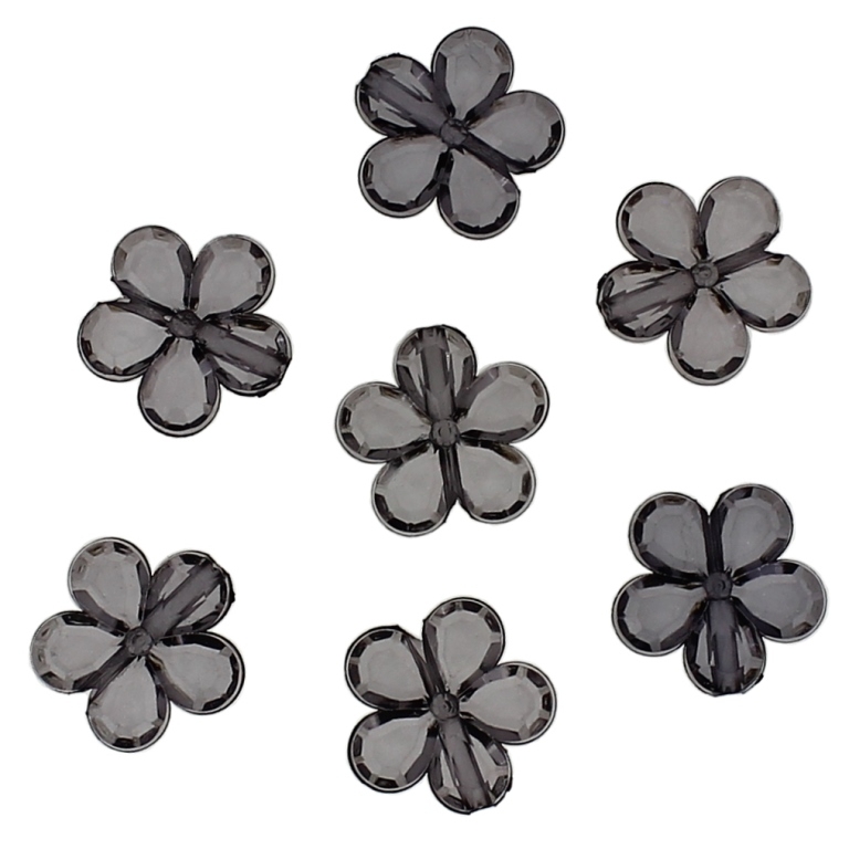 TRANSPARENT PLASTIC BEADS - FLOWER 03 FACETED - 13x3.5mm GRAY V70 - 50g Hole-1.5mm (135pcs.)