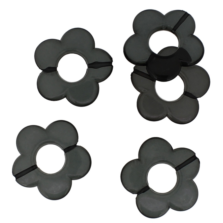 TRANSPARENT PLASTIC BEADS - FLOWER 06 - INNER HOLE 12mm - 30x5mm GRAY (DARK) V71 - 50g Hole-2.0mm (20pcs.)