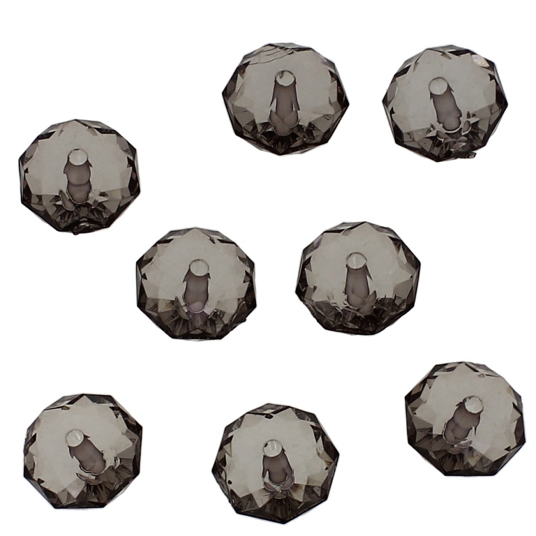 TRANSPARENT PLASTIC BEADS - WASHER FACETED - 10x14mm GRAY V70 - PACKAGE 500g Hole-2.0mm (420pcs.)