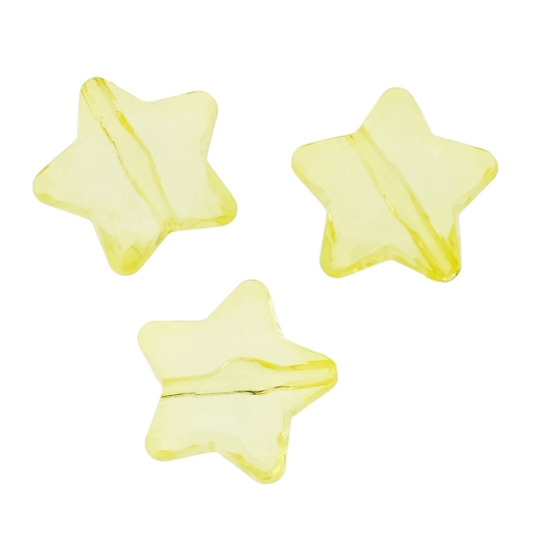 TRANSPARENT PLASTIC BEADS - STAR 04 FACETED - 28x27x13mm YELLOW (LIGHT) V20 - 50g Hole-3.0mm (11pcs.)