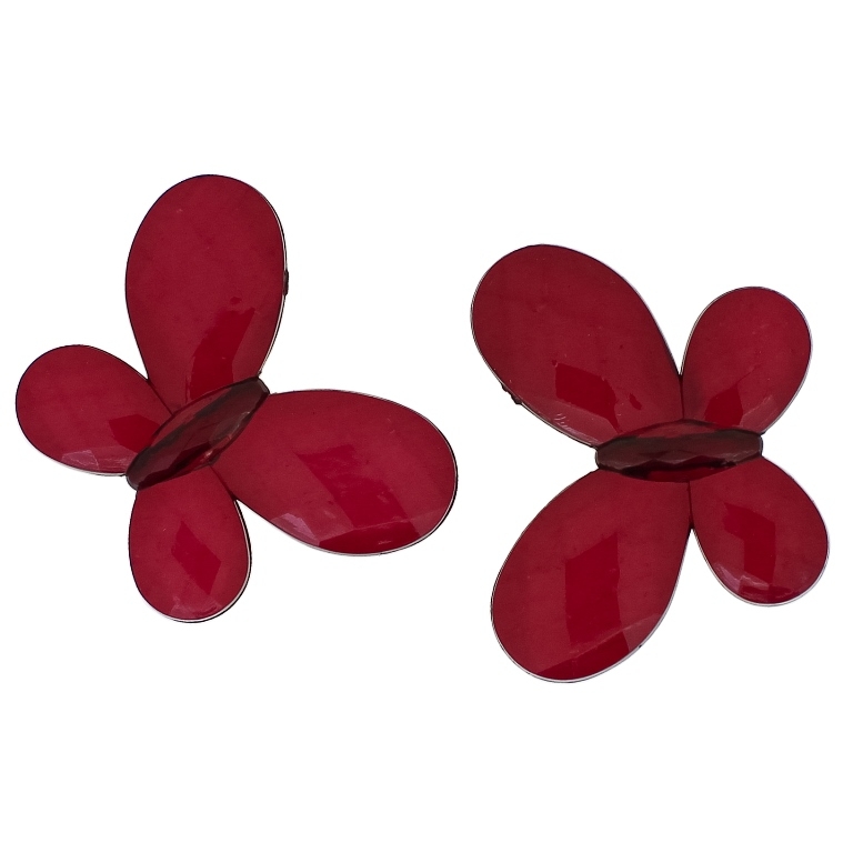 TRANSPARENT PLASTIC BEADS - BUTTERFLY 03 - FACETED 35x46x7mm BORDEAUX V66 - 50g Hole-2.5mm (9pcs.)