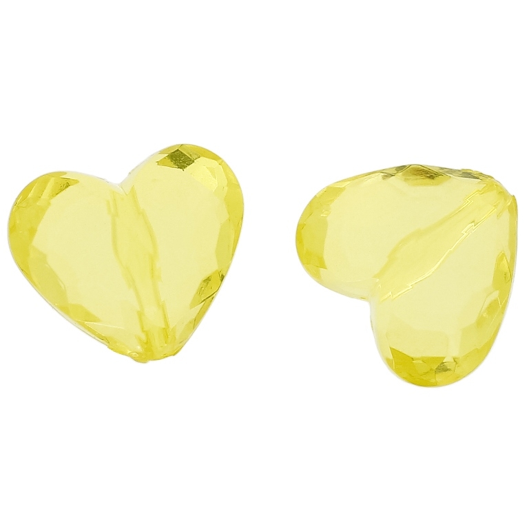 TRANSPARENT PLASTIC BEADS - HEART 06 FACETED - 25x29x16mm YELLOW 02 V21 - 50g Hole-2.8mm (8pcs.)