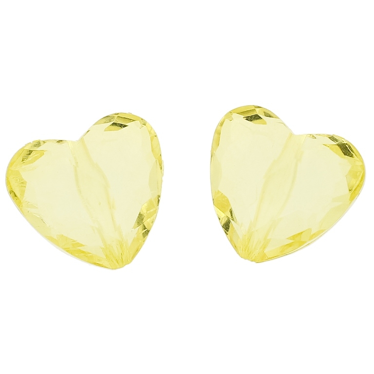 TRANSPARENT PLASTIC BEADS - HEART 06 FACETED - 25x29x16mm YELLOW (LIGHT) V20 - 50g Hole-2.8mm (8pcs.)