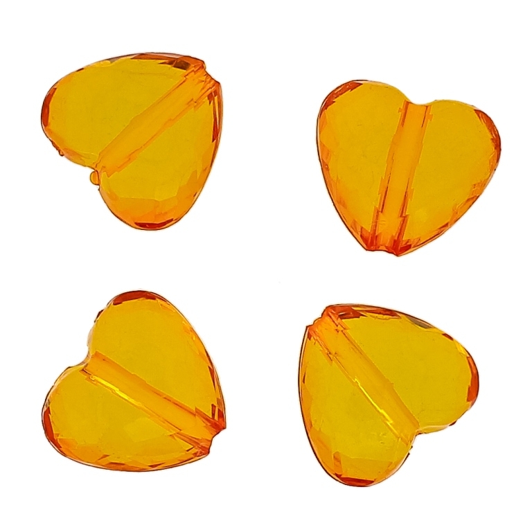 TRANSPARENT PLASTIC BEADS - HEART 07 FACETED - 18x19.5x10mm ORANGE V25 - PACKAGE 500g Hole-2.8mm (240pcs.)