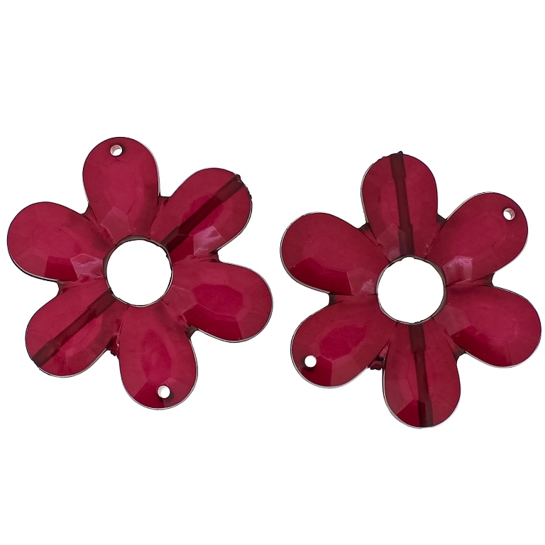 TRANSPARENT PLASTIC BEADS - FLOWER 04 FACETED - INNER HOLE 10.5mm - 45x6mm BORDEAUX V66 - PACKAGE 500g Hole-2.0mm (85pcs.)