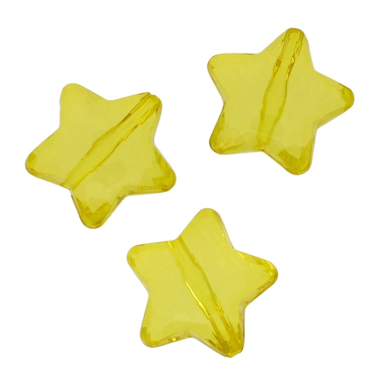 TRANSPARENT PLASTIC BEADS - STAR 04 FACETED - 28x27x13mm YELLOW V22 - 50g Hole-3.0mm (11pcs.)