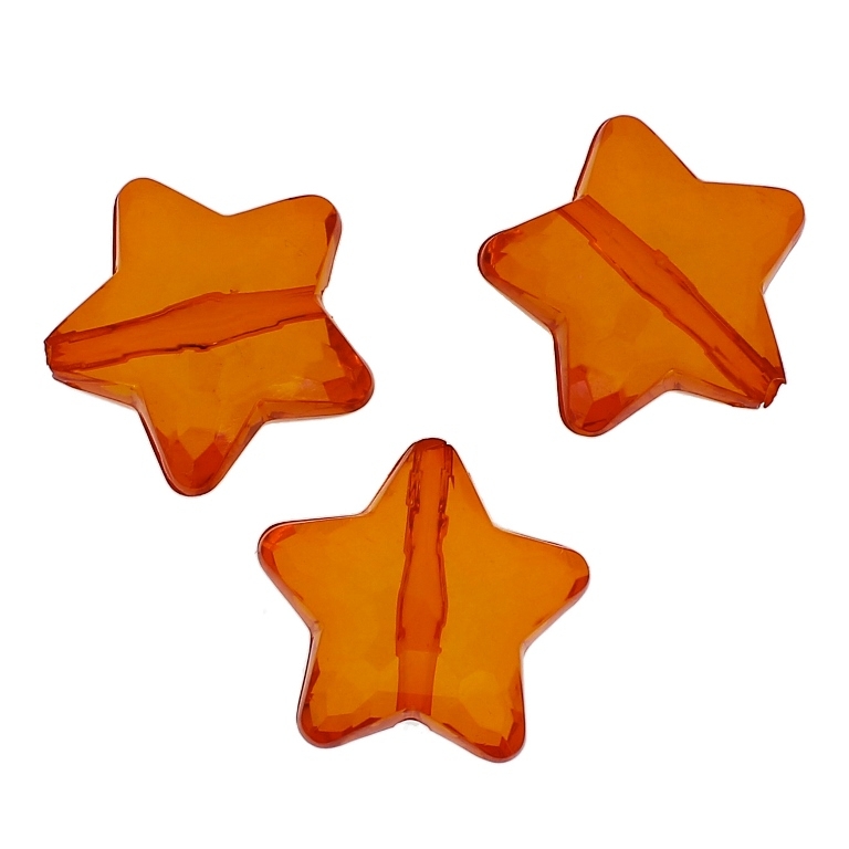 TRANSPARENT PLASTIC BEADS - STAR 04 FACETED - 28x27x13mm ORANGE (DARK) V28 - PACKAGE 500g Hole-3.0mm (110pcs.)