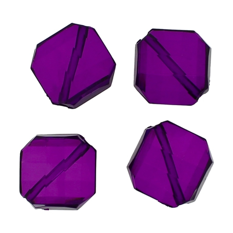 TRANSPARENT PLASTIC BEADS - SQUARE IRREGULAR FACETED - 21x19x9mm VIOLET (DARK) V54 - PACKAGE 500g Hole-2.5mm (215pcs.)